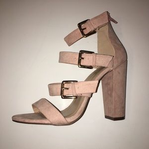 X2B Blush Nude soft buckle block heels